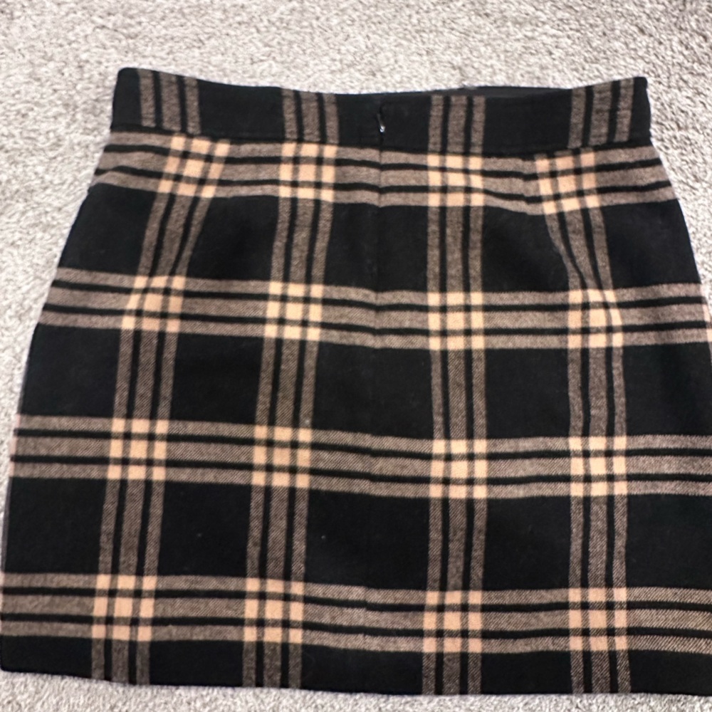 J. Crew Black Brown Plaid Wool Mini Skirt - Picture 5 of 6